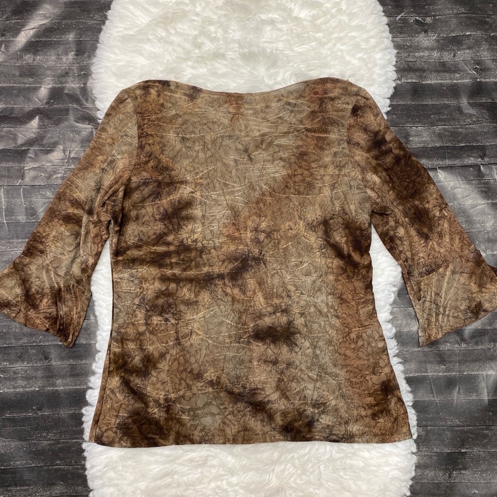 DRESSBARN BOHO BROWN ABSTRACT PRINT BELL SLEEVE Y2K FESTIVAL ROMANTIC - Picture 8 of 9